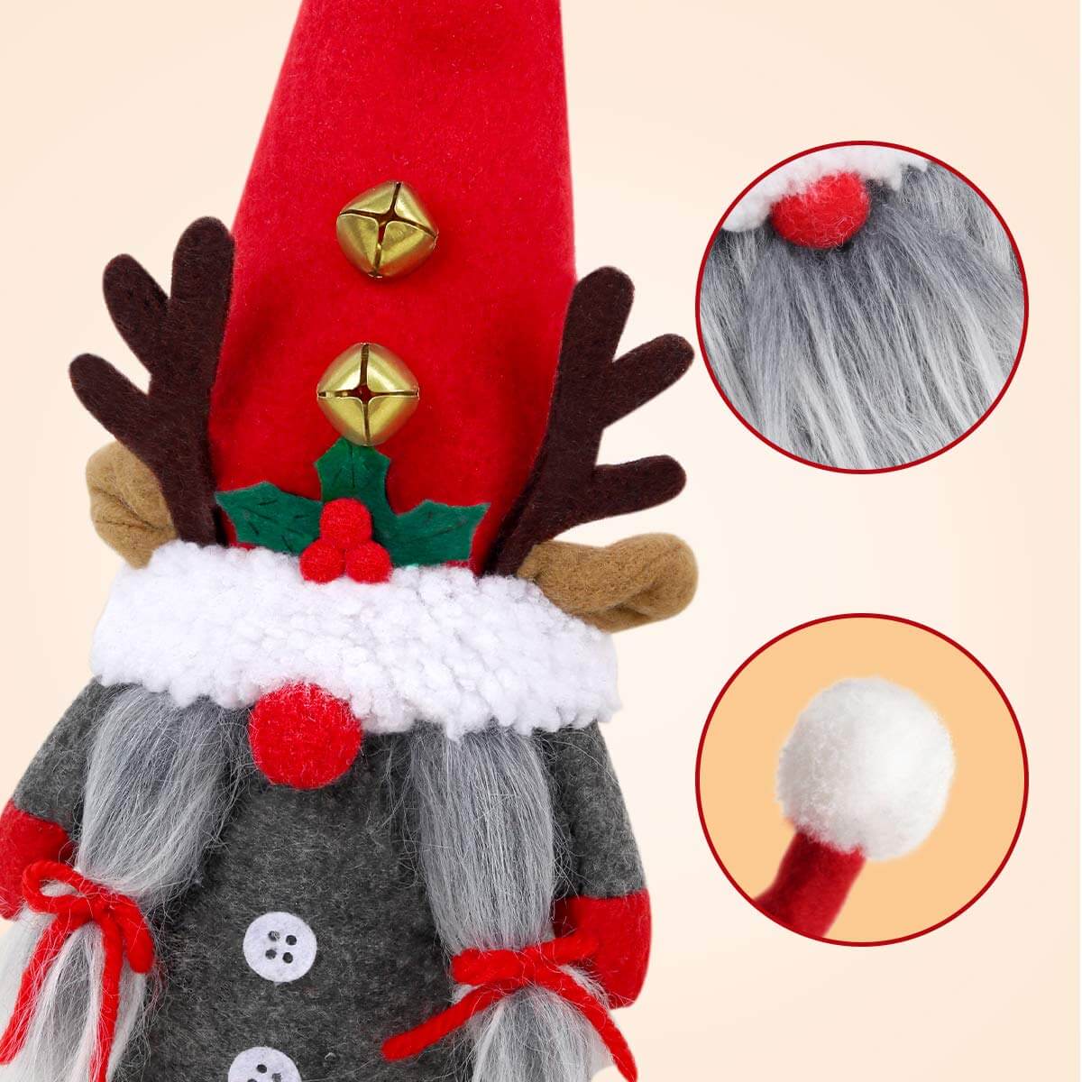 D-FantiX Handmade Reindeer Christmas Gnomes Plush with Bell