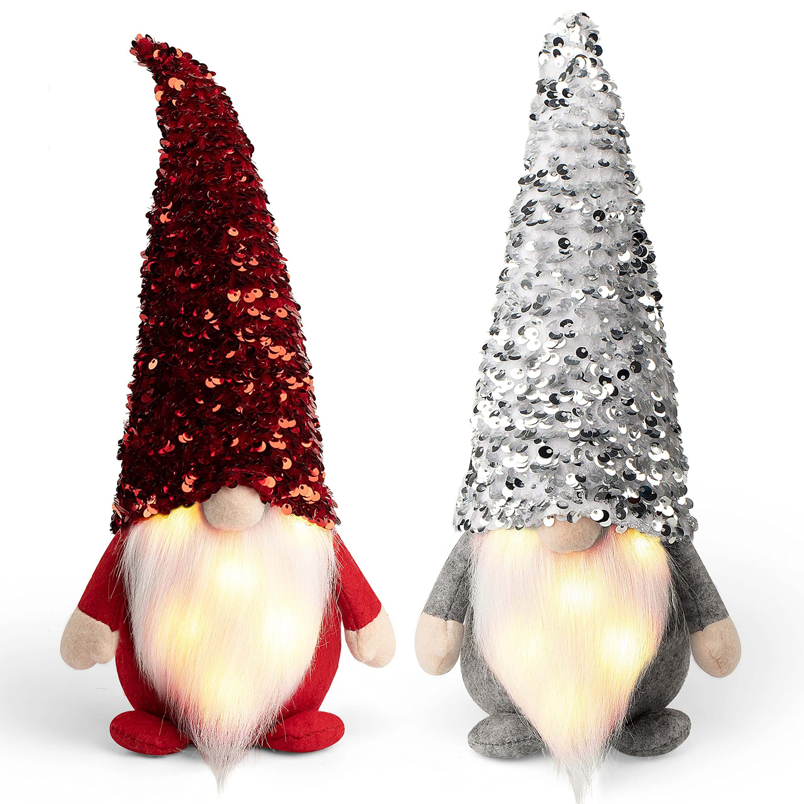 D-FantiX Sequin Christmas Gnomes Plush with LED Lighting Beard