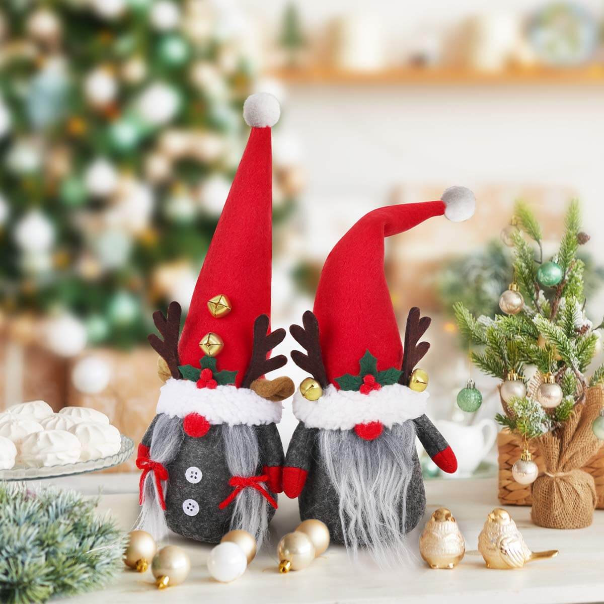 2Pack Reindeer Christmas Gnomes Plush with Bell