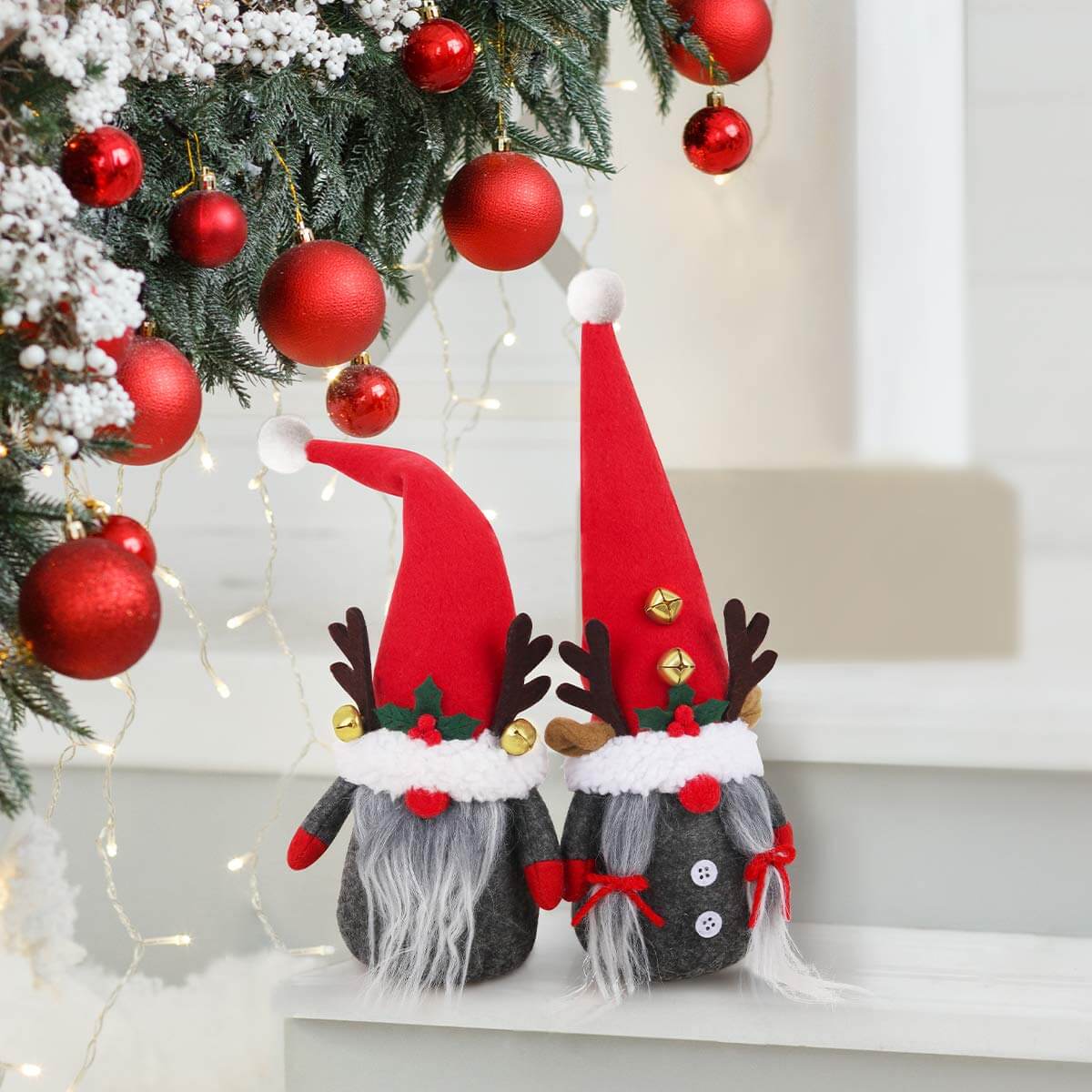 D-FantiX 2Pack Reindeer Christmas Gnomes Plush with Bell