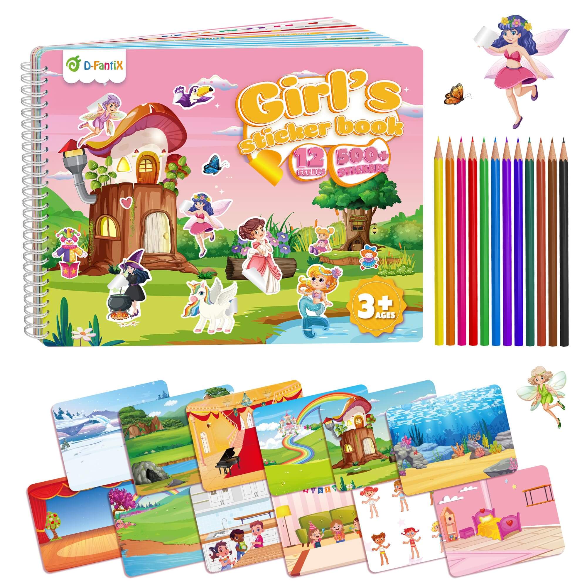 D-FantiX Girl's Sticker Book for Kids