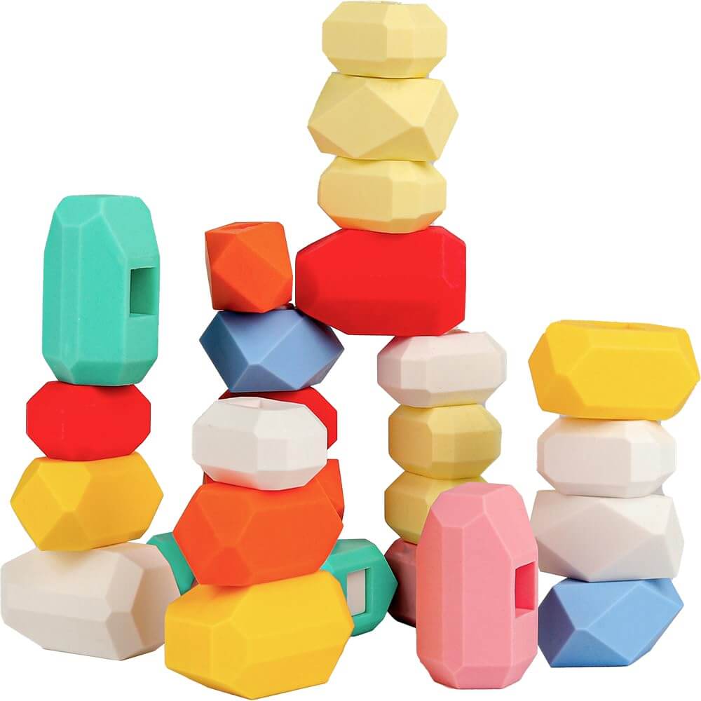 39 PCS Silicone Sorting Stacking Rocks Stones Montessori Toys