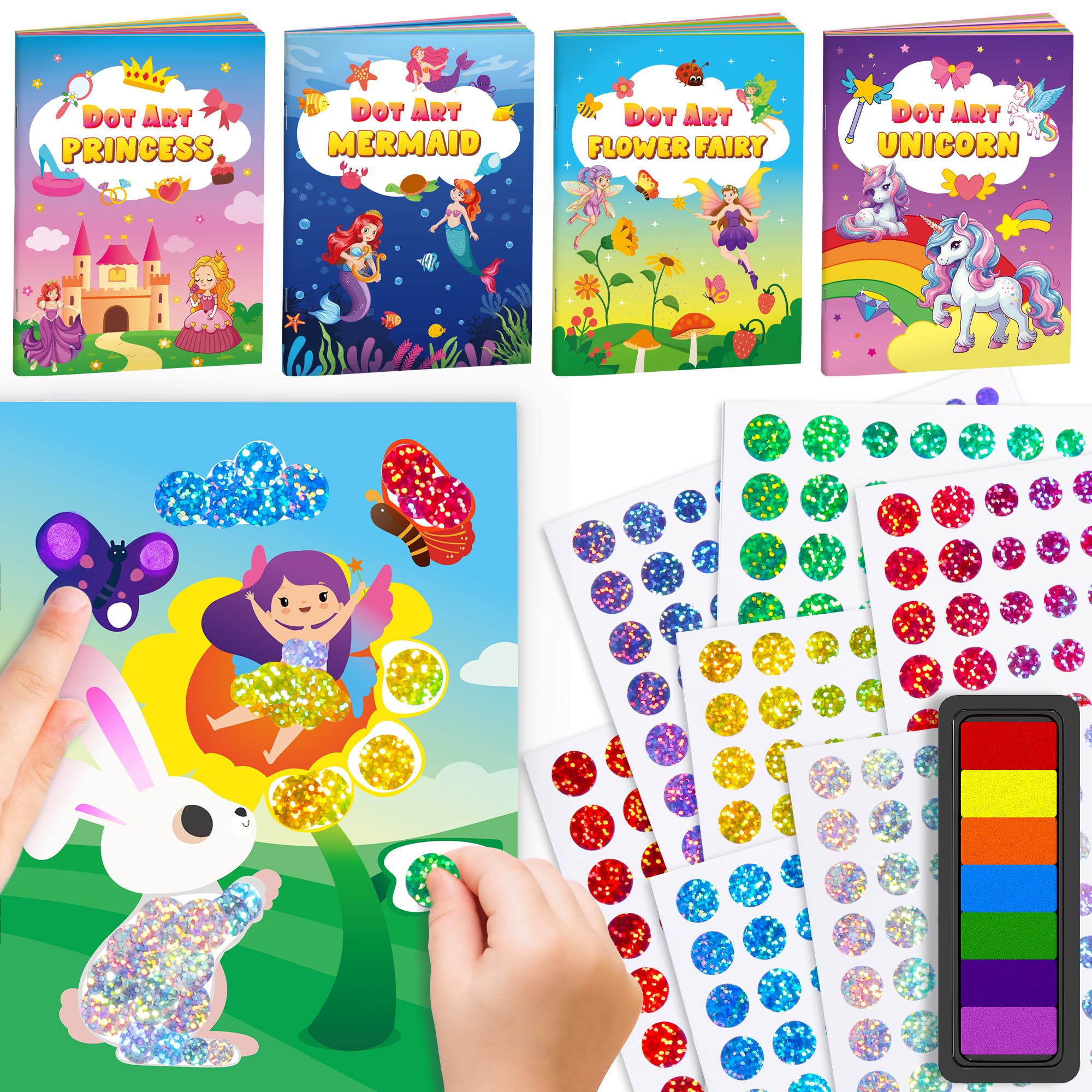 Dot Art Sticker Book Kits with Ink Pad