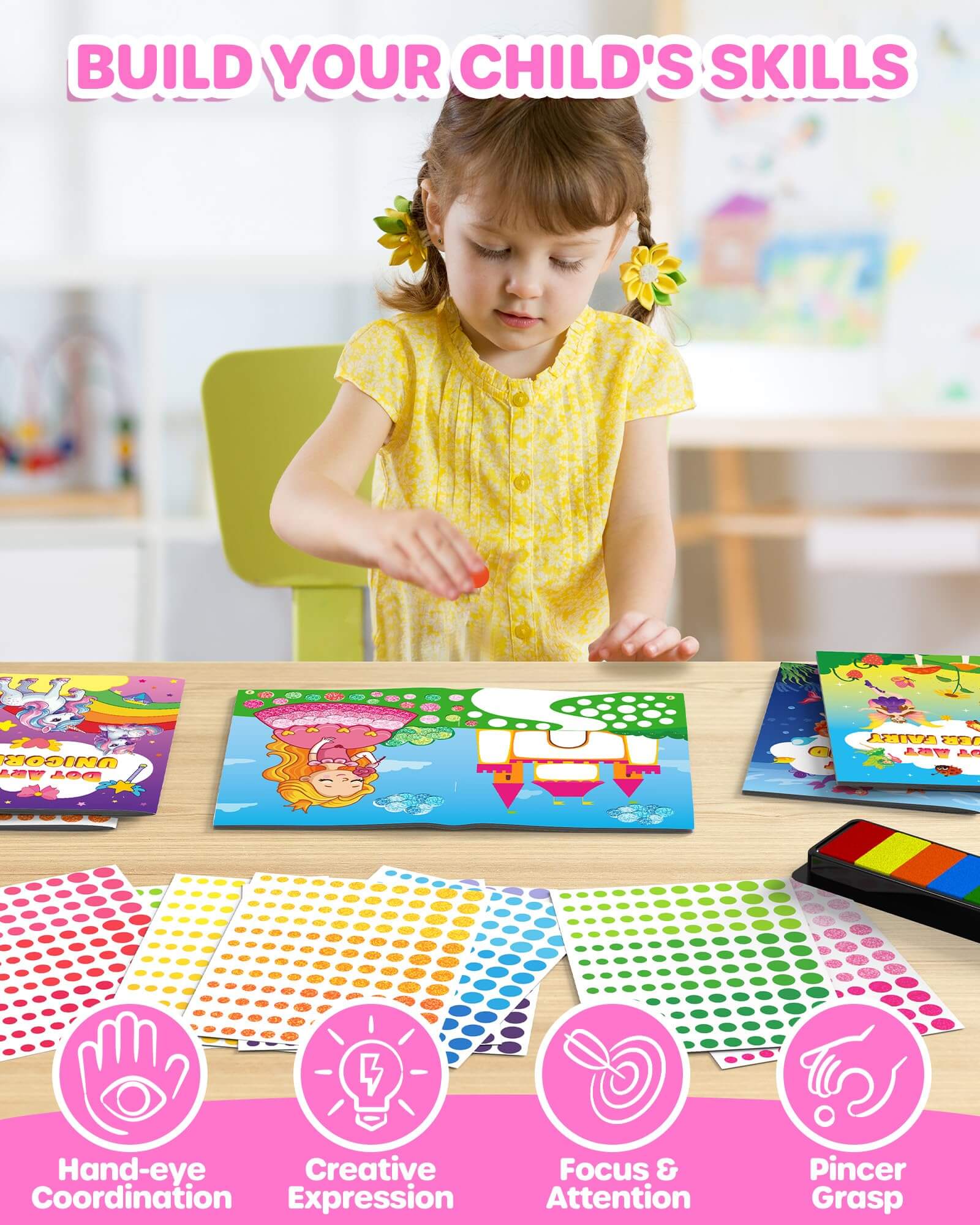 Dot Art Sticker Book Kits with Ink Pad