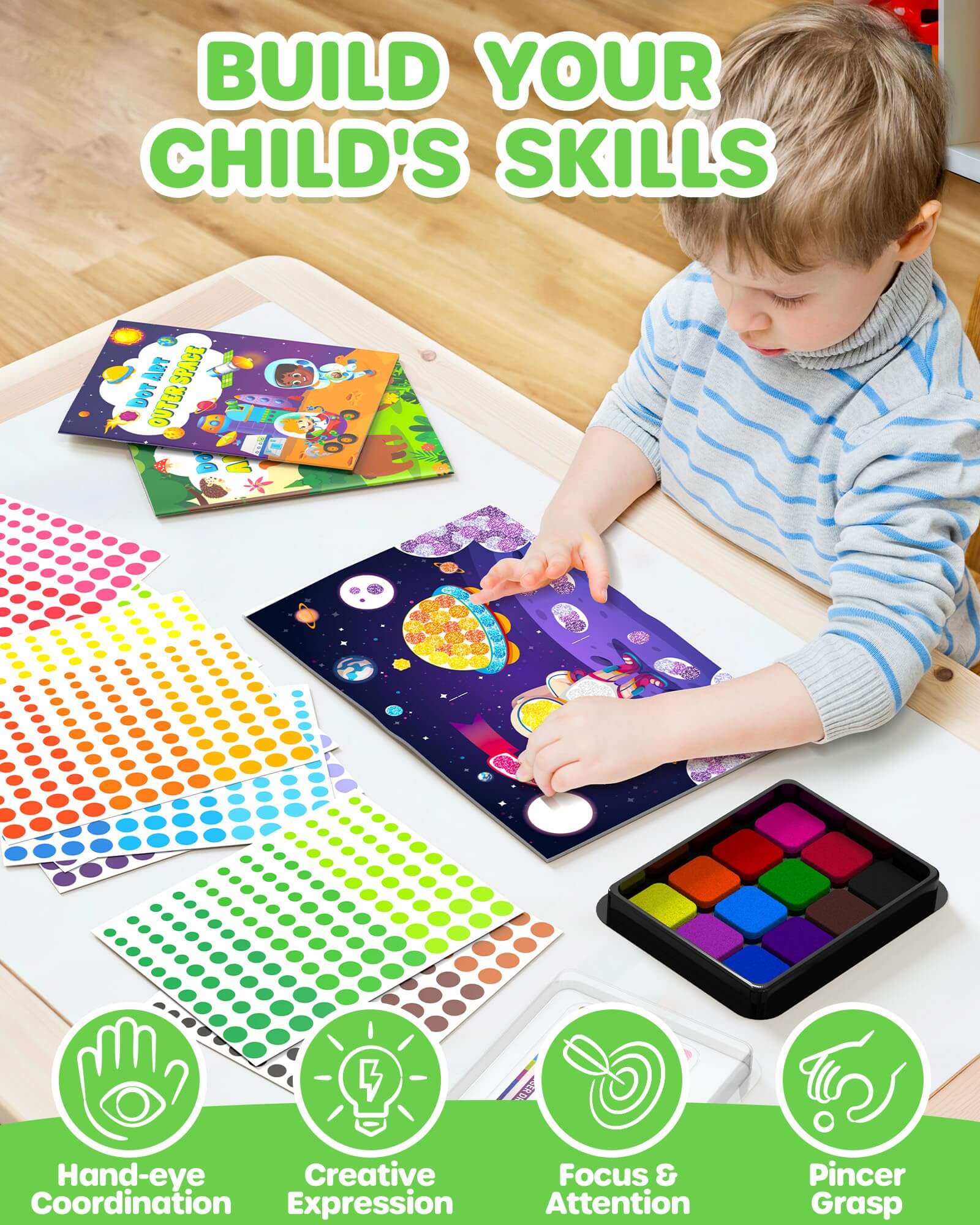 Dot Art Sticker Activity Book with Ink Pad