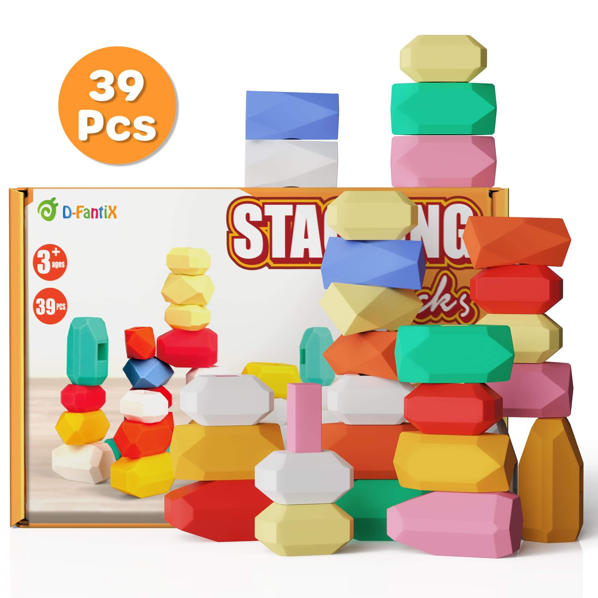 39 PCS Silicone Sorting Stacking Rocks Stones Montessori Toys