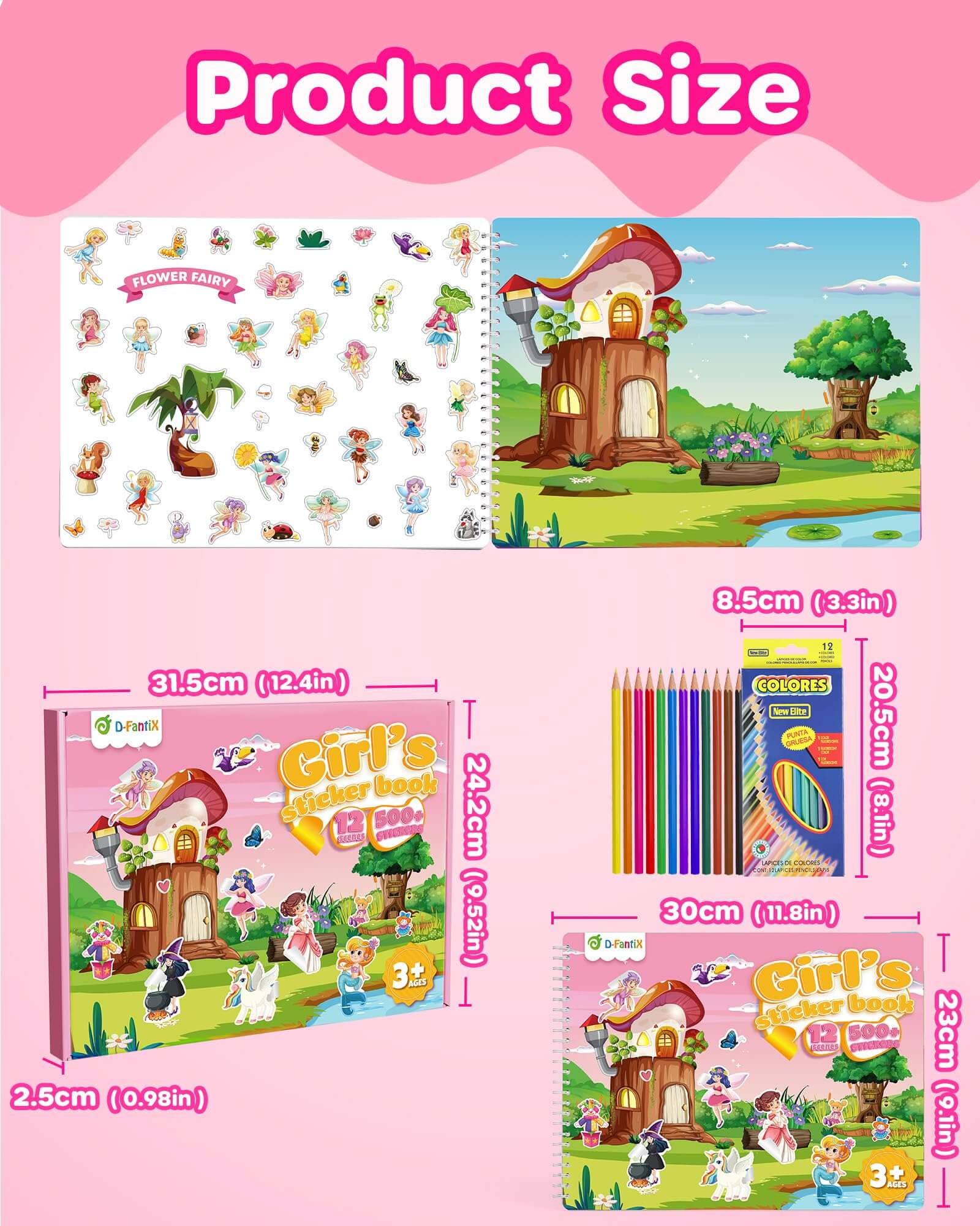 D-FantiX Girl's Sticker Book for Kids