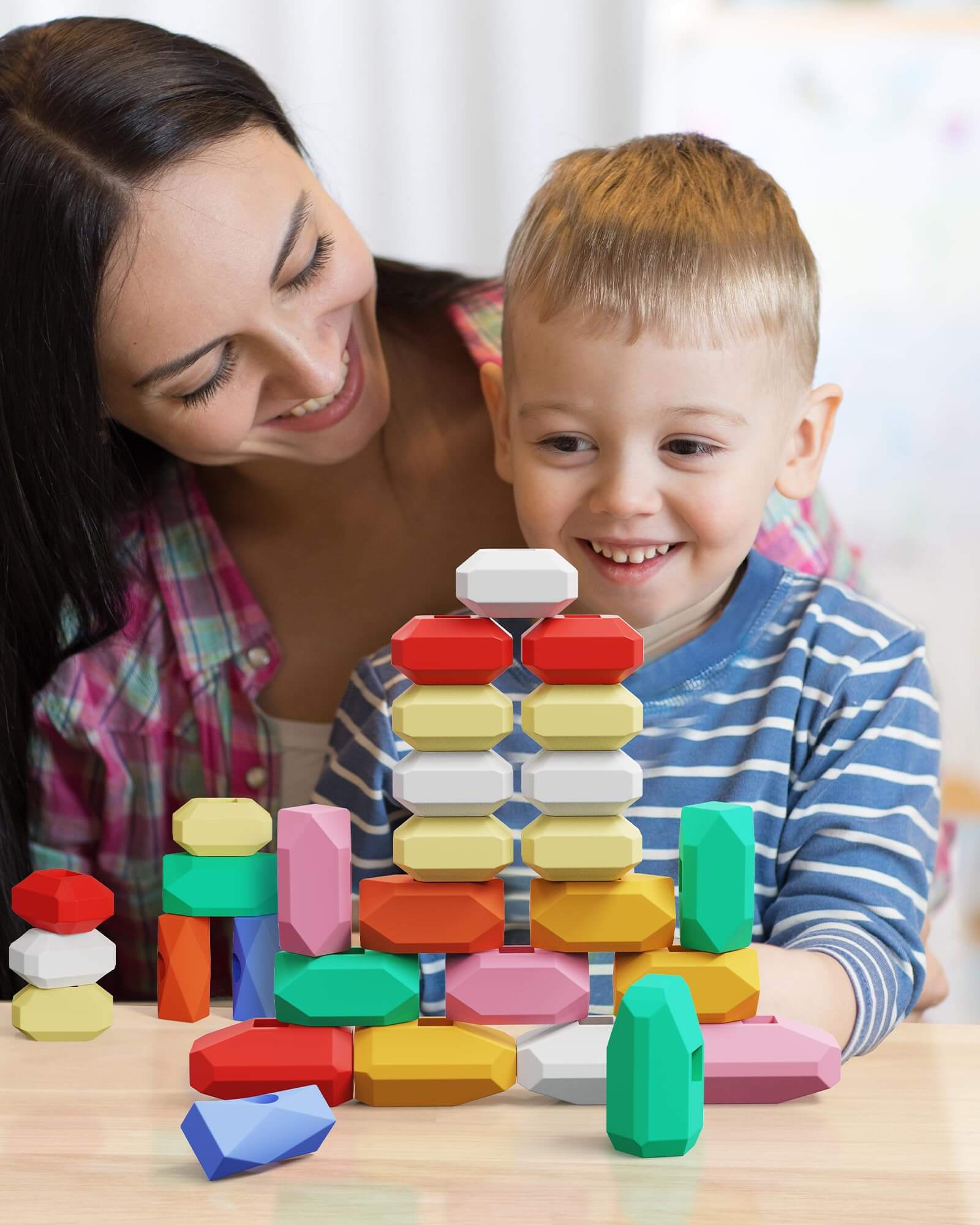 39 PCS Silicone Sorting Stacking Rocks Stones Montessori Toys